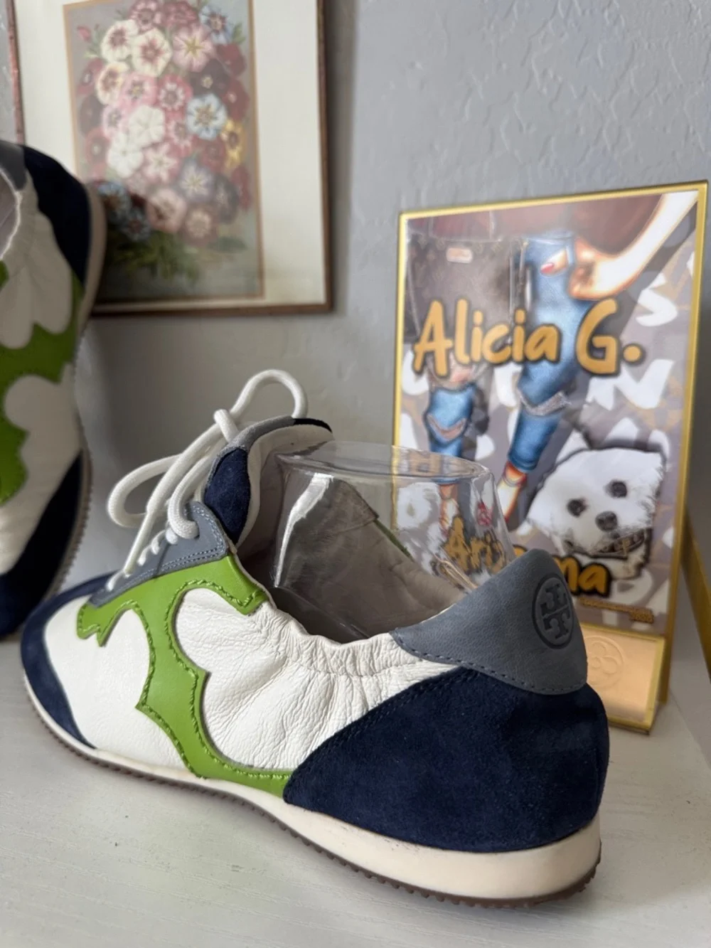 Tory Burch Bi-color green blue Leather Sneaker 8 NWOT - Picture 9 of 11
